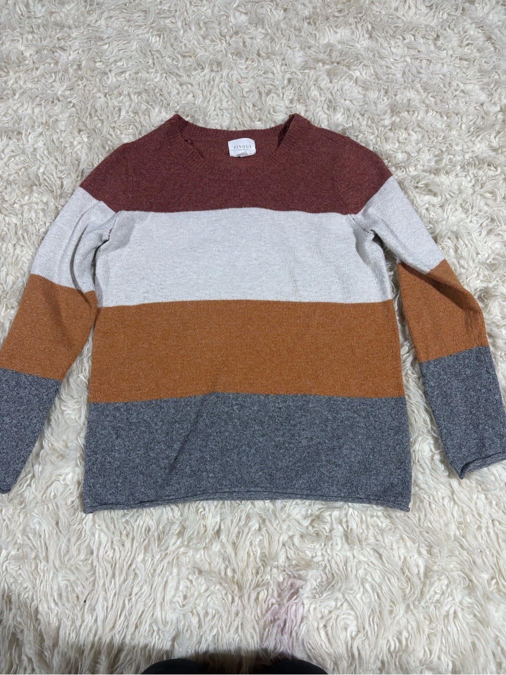 Olive & Oak Men's Rust, Cream, Tan & Gray Striped Crewneck Sweater